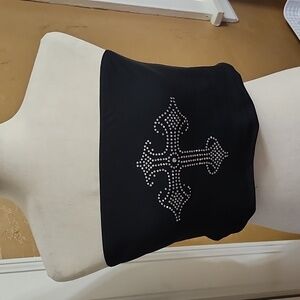 Rhinestone bling cross black tube top